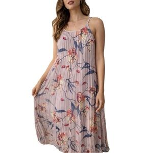 A New Day Floral Pleated Midi Dress Pink Sleeveless Flowy Size M